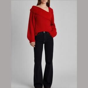 Cozy Minimalist Off-Shoulder Red Knit Sweater Amélie Botik Medium